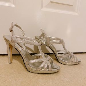 Caparros Size 8 Metallic Silver Stiletto Heels
